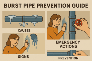 Burst pipe prevention is crucial for every homeowner, especially in colder climates where freezing temperatures can wreak havoc on plumbing. The damage, repair costs, and stress caused by a burst pipe can be overwhelming. While it’s important to know how to respond if a pipe bursts, taking proactive steps to prevent one from happening in the first place offers the best peace of mind.